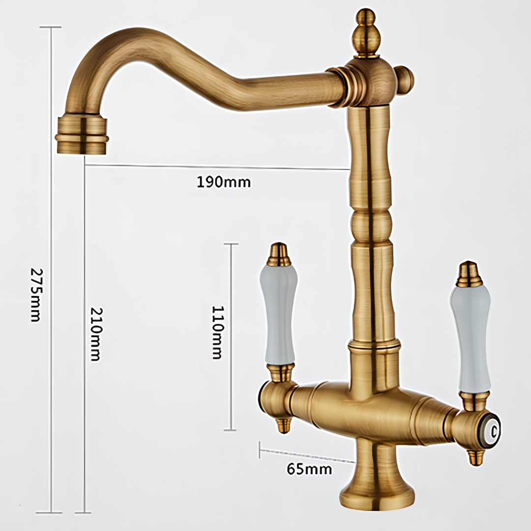 Dual Handle Antique Brass Kitchen Tap