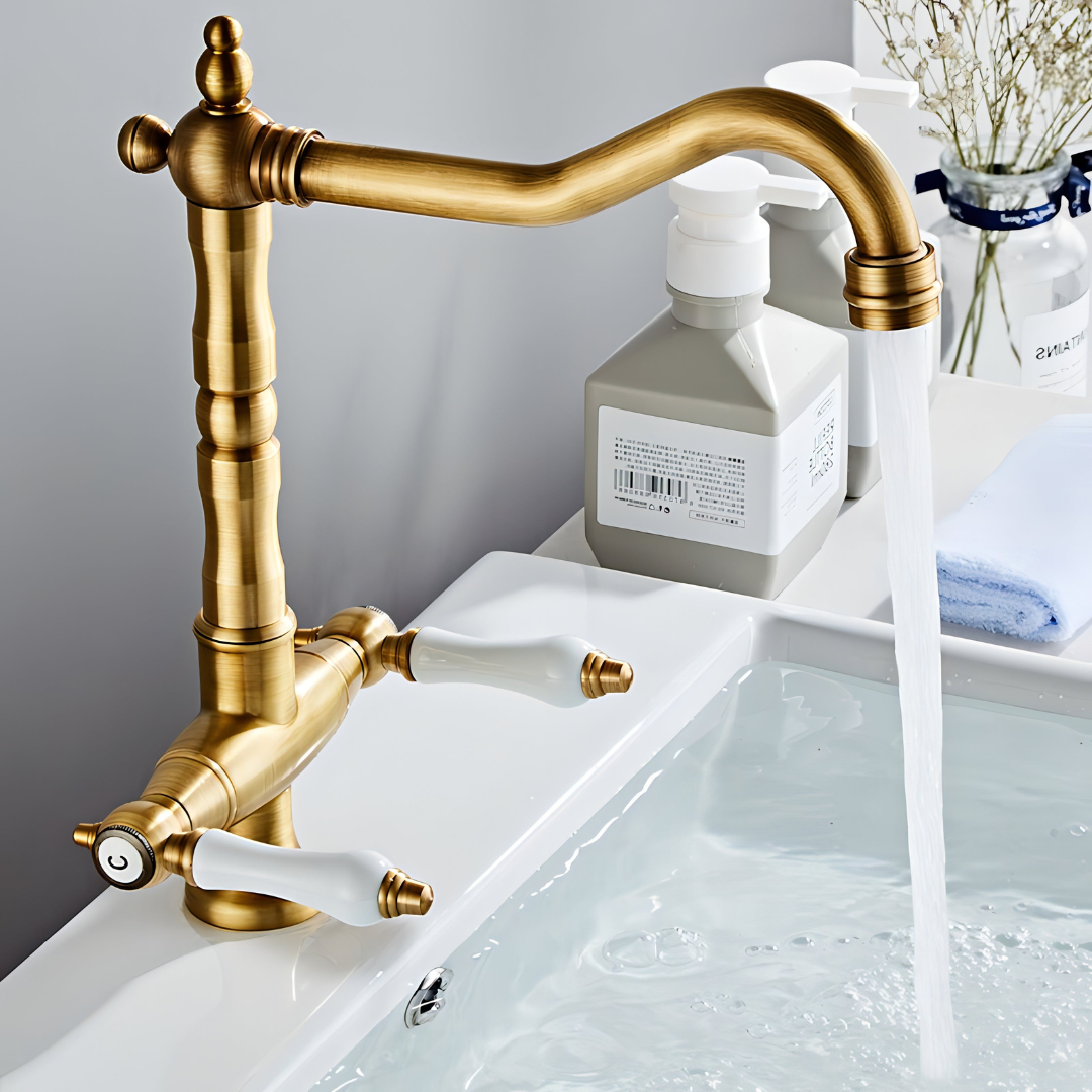 Dual Handle Antique Brass Kitchen Tap